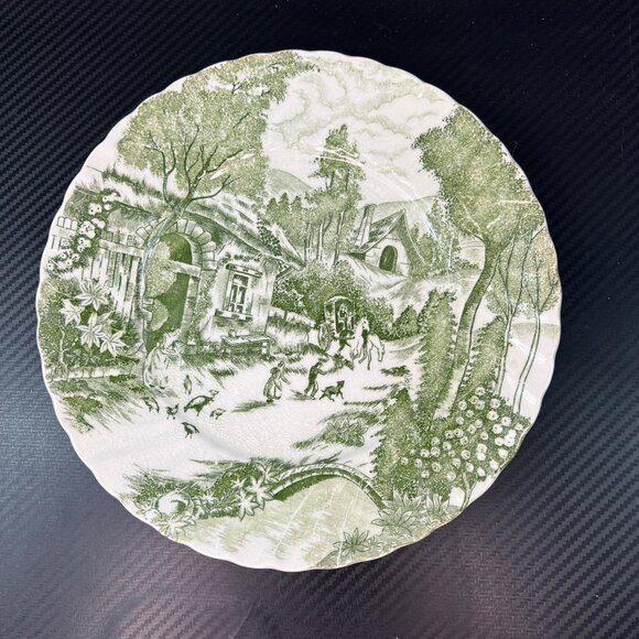 Vintage Rossini Country French Green Transferware Dinner Plate Japan Shabby Chic - Picture 1 of 8